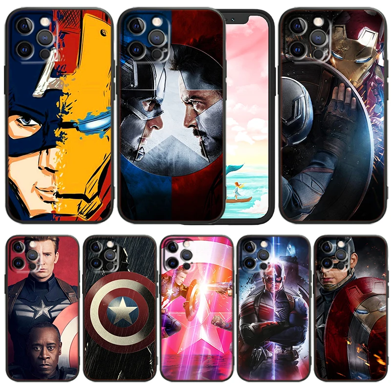 

Hot Marvel Captain America Phone Case For Apple iPhone 14 13 12 Mini 11 XS Pro Max X XR 8 7 Plus SE 2020 Funda Black TPU Cover