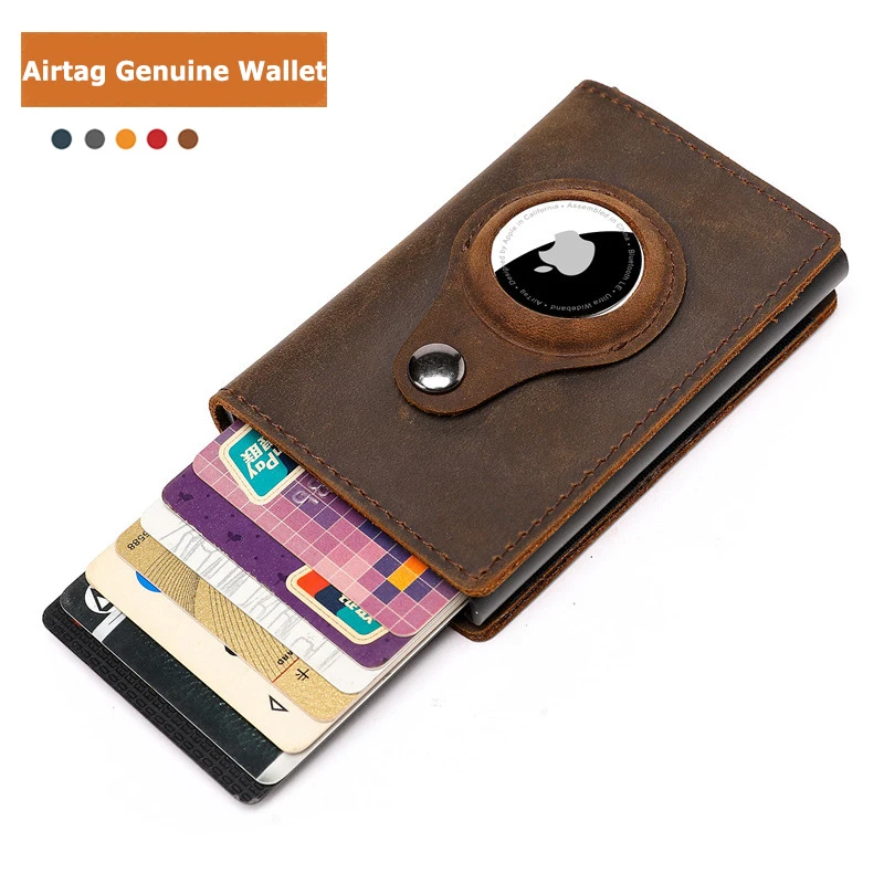 

New Airtag Wallet Genuine Leather Bank Card Holder With For Apple Airtags Tracker Case Anti-lost Protection Airtag Wallet Cover