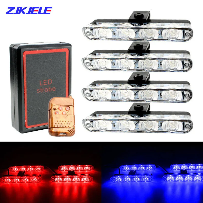4x4 LED Wired/Wireless Remote Controller Car Strobe Warning Police Light Truck Flashing Bar 12V Emergency LED Work DRL Net Grill