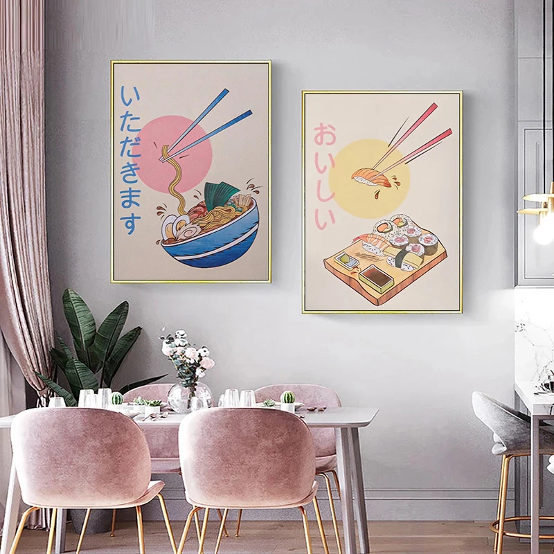 

Japanese Style Kitchen Food Canvas Painting Wall Art Simple Print and Poster Ramen Sushi Pictures Living Room Home Cuadros Decor