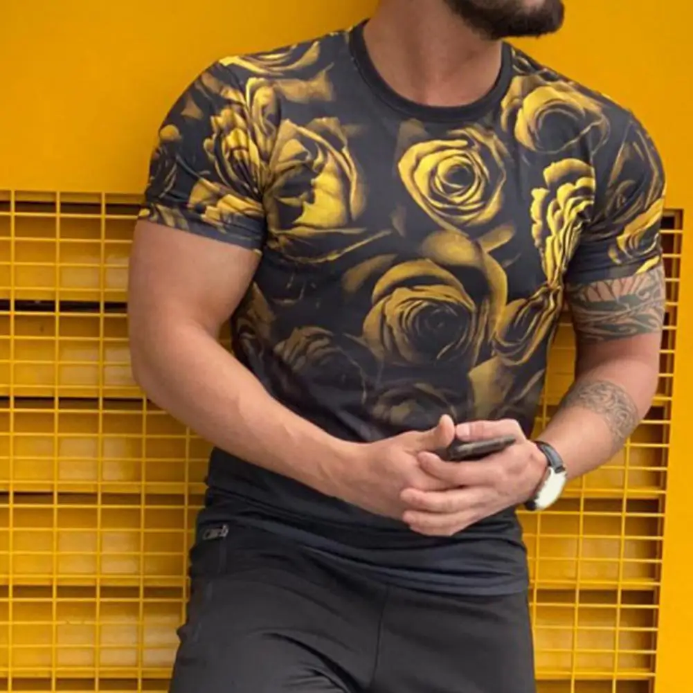 

Casual Men T-shirt O Neck Slim Fit Gradient Short Sleeve Digital Printing Summer Slim Fit Men Pullover Top Daily Clothes