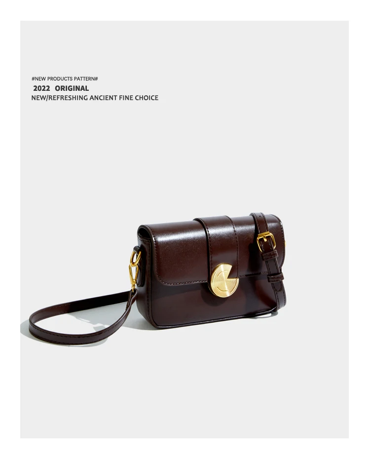 Elmsk 2022 Fashion Single Shoulder Bag French Vintage Gold Buttons Pu Leather Casual Square Bags Women