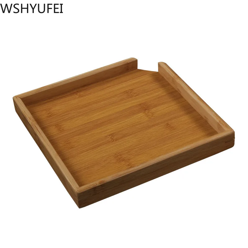 Chinese Bamboo Square Food Tray Solid Wood Tea Set Tray Home Breakfast Tray Cake Tray Flower Pot Bonsai Gardening Holder
