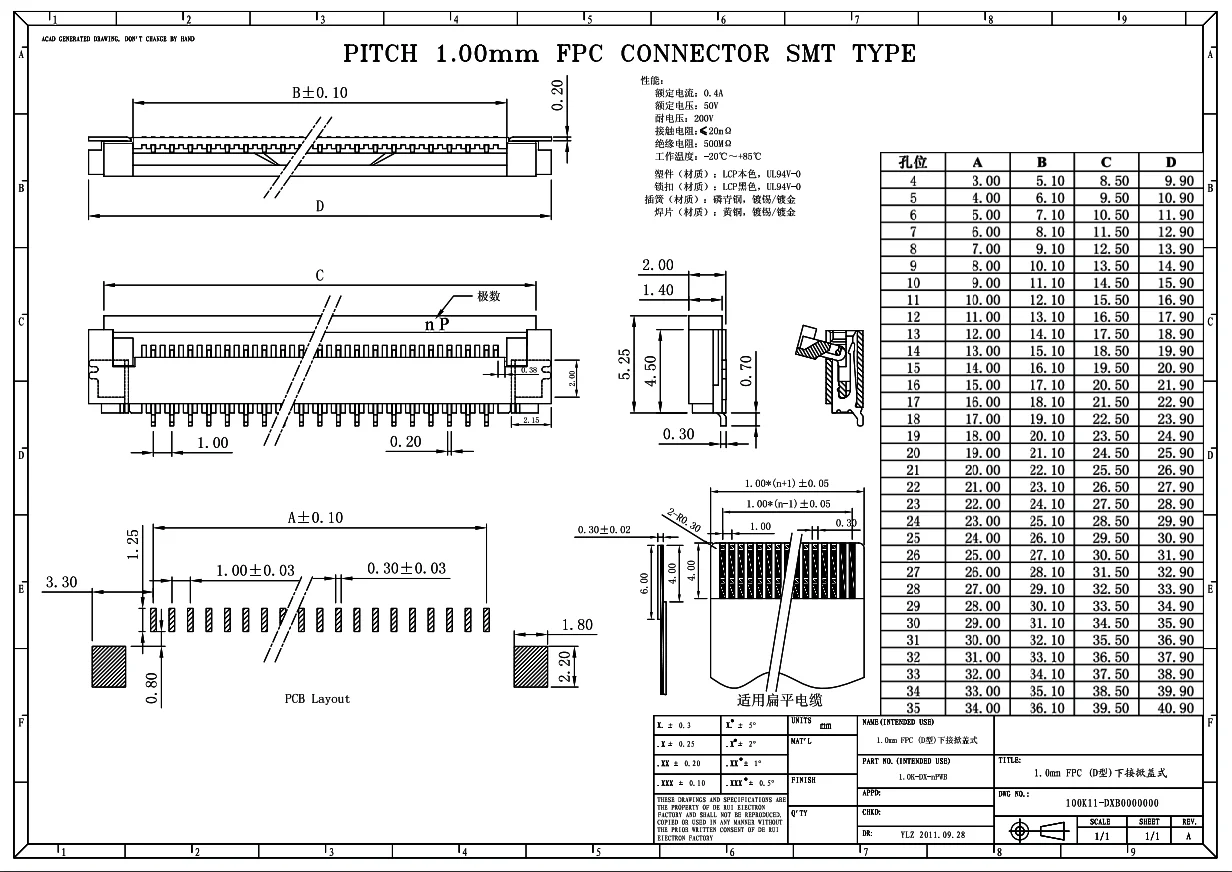 FPC FFC 0 5 мм 1 коннектор гнездо типа раскладушки нижний контакт 32P 33P 34P 36P 40P 45P 50P 60P |