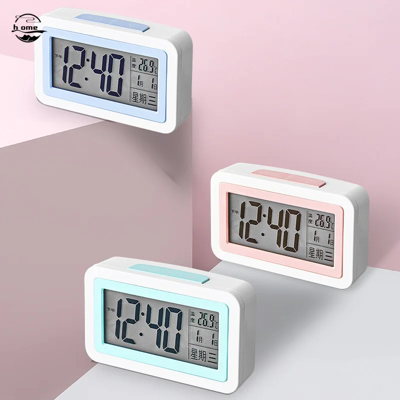 

Simple Alarm Clock Rectangular Voice Time Announcement LCD Clock Number Pink Plastic Material Children Room Deco Wallclock Zegar