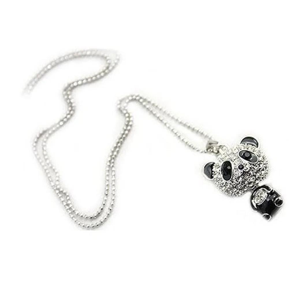 

Classical Women's Rhinestone Moving Head Panda Pendant Sweater Chain Necklace