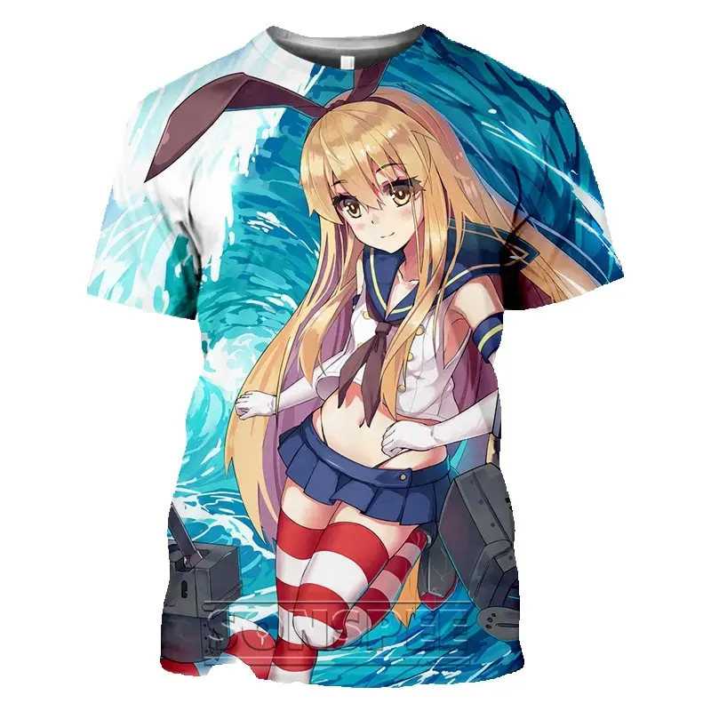 

Футболка Kantai Collection мужская с 3D-принтом, модная тенниска с коротким рукавом, майка для молодых девушек, уличная одежда, лето