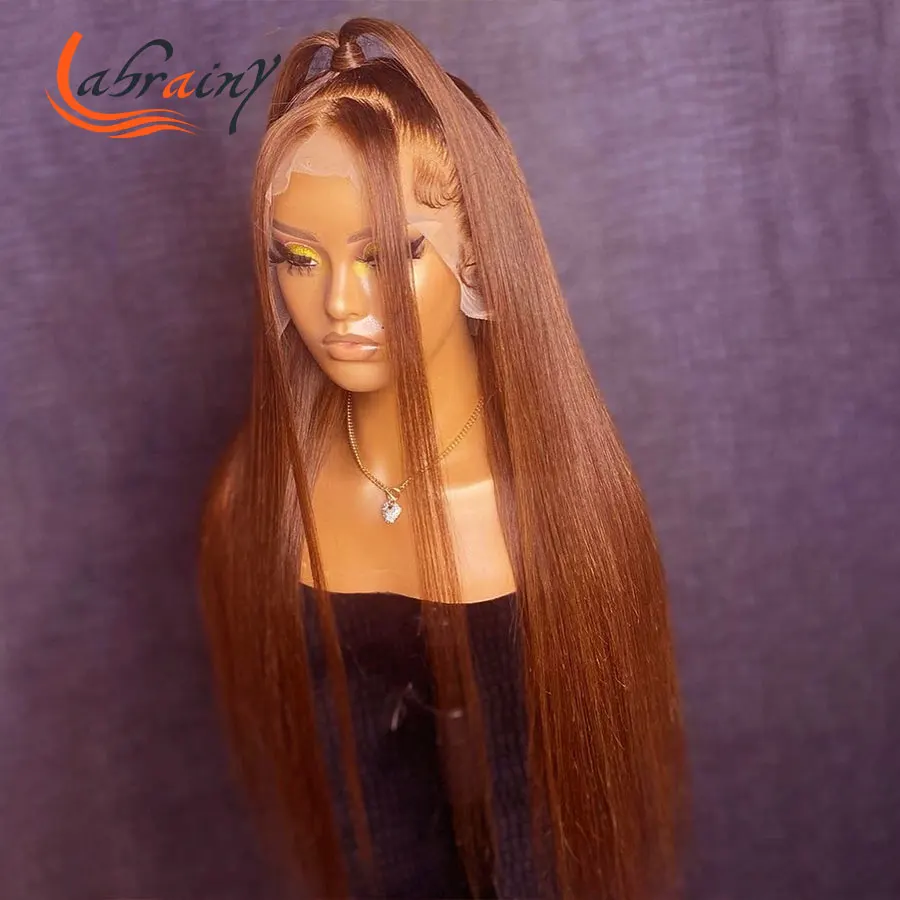 

360 медовая Блондинка 13x4 HD кружевные передние бразильские человеческие волосы, парики на сетке спереди, прямые длинные парики, коричневые на...