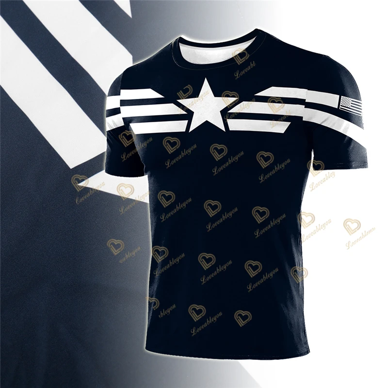 Unisex Captain America Running Training Compression Shirt Men T-shirt Short Sleeve Shirts Gym Sport Shirt Tops Tees