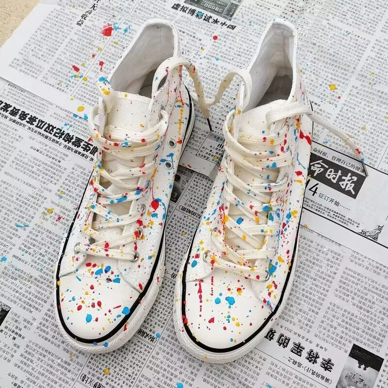 

Классические холщовые туфли ручной работы граффити на шнуровке высокие повседневные женские кроссовки большого размера 35-44