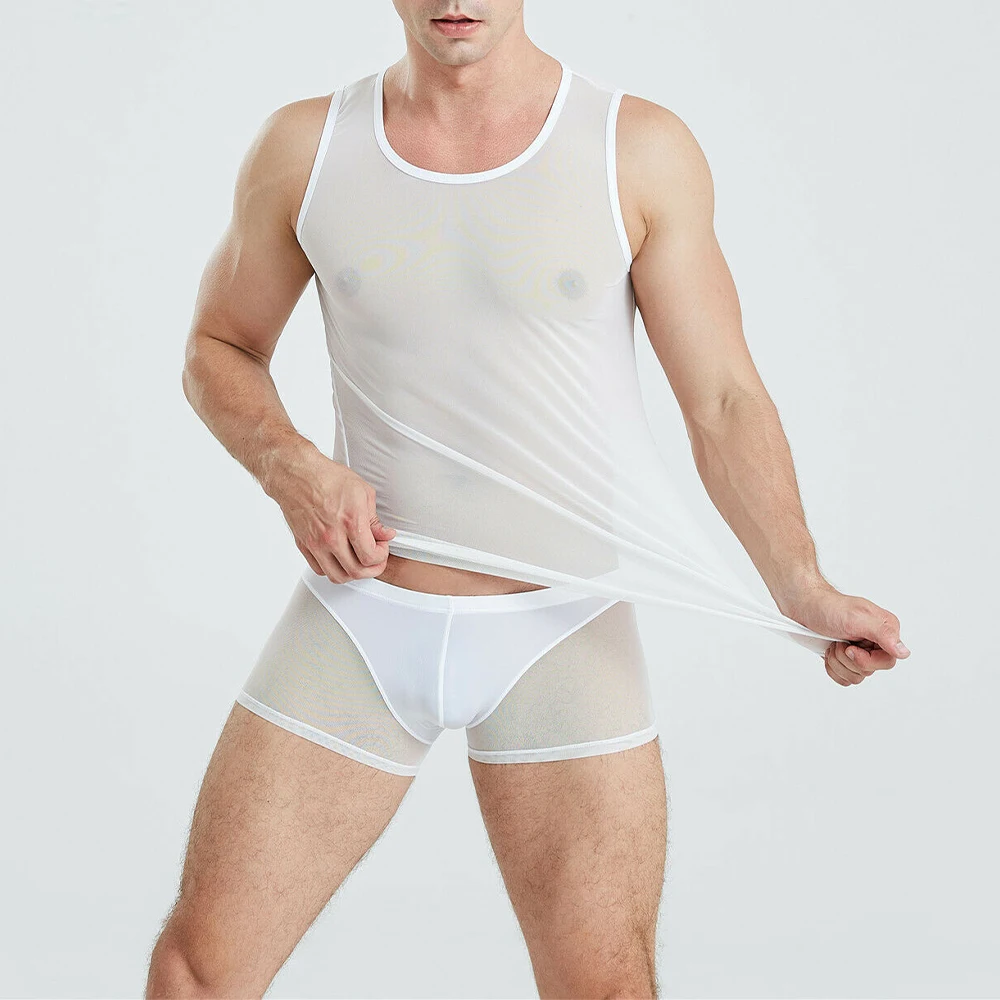 

Business Casual Comfy Shirts Tops Breathable Elastic Gym Mesh Muscle See-through Sheer Shirt Sport String Vest