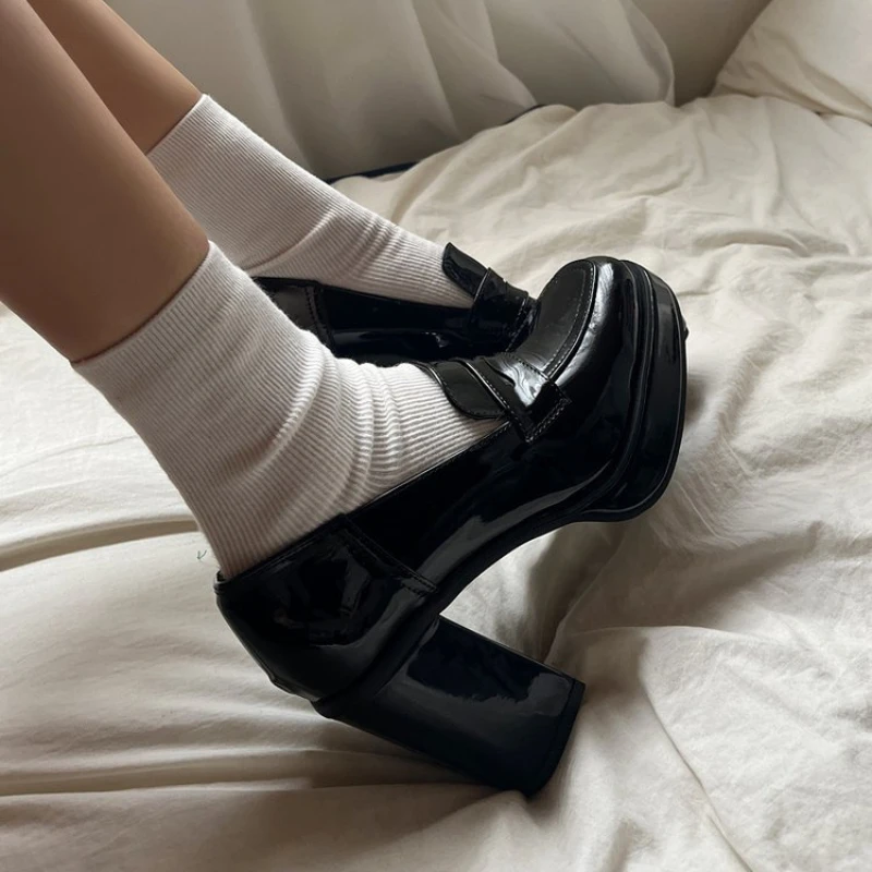 Platform Heels Chunky Loafers Women Spring New Super High Heel Y2k Mary Jane Shoes Black Pumps Thick Heel Office Shoe Woman 2023