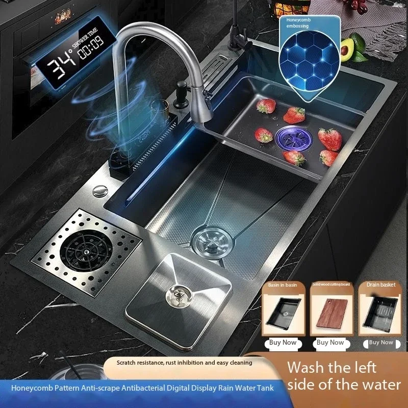 Сотовый мусорный бак Cocina водопад кухонная раковина технология большой цифровой