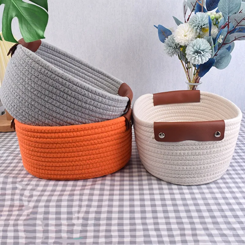 

Cotton Rope Woven Basket Desktop Storage Basket Fabric Storage Basket Bedside Table Cotton Thread Cosmetics Storage Basket