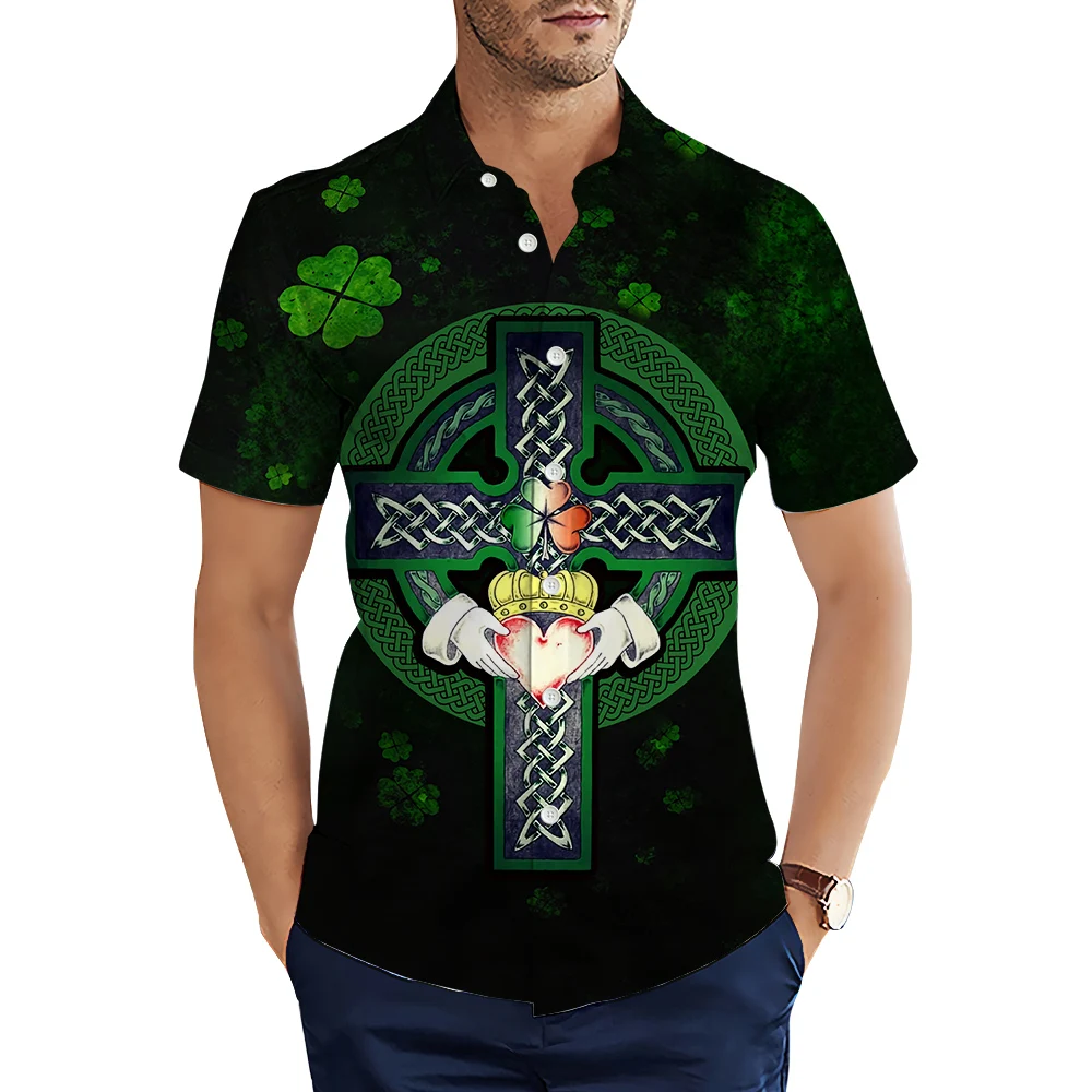 

Рубашка CLOOCL мужская с 3D-принтом, модная сорочка на День Св. Патрика, с изображением Иисуса Креста и листьев, повседневная, летняя одежда