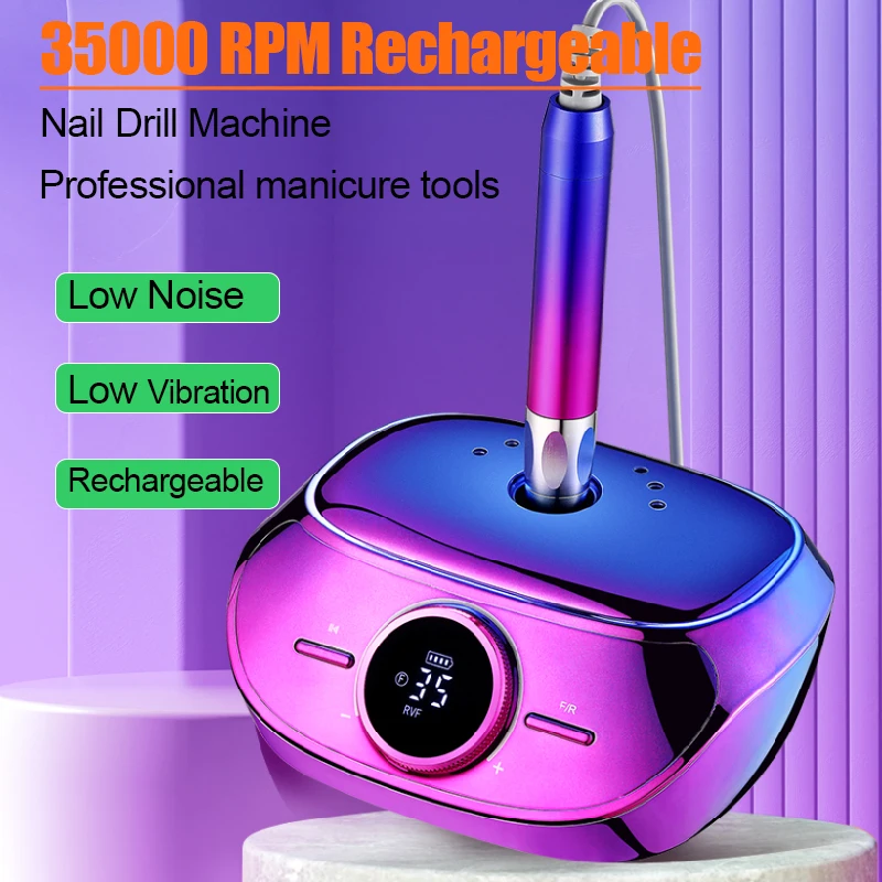 35000RPM Nail Drill Machine Electric Manicure Machine Rechargeable File Pedicure Equipment Built-in 4000mAH Battery Nails Sander