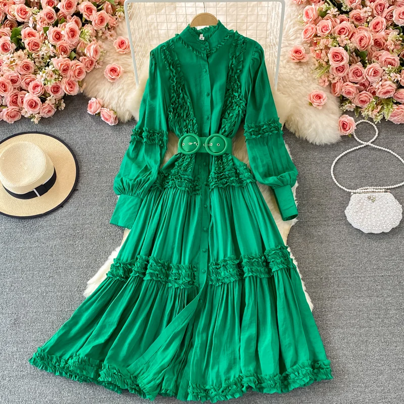 

SuperAen Autumn Europe and America New High-end Elegant Long Sleeve Temperament Flounces High Waist Long Dress