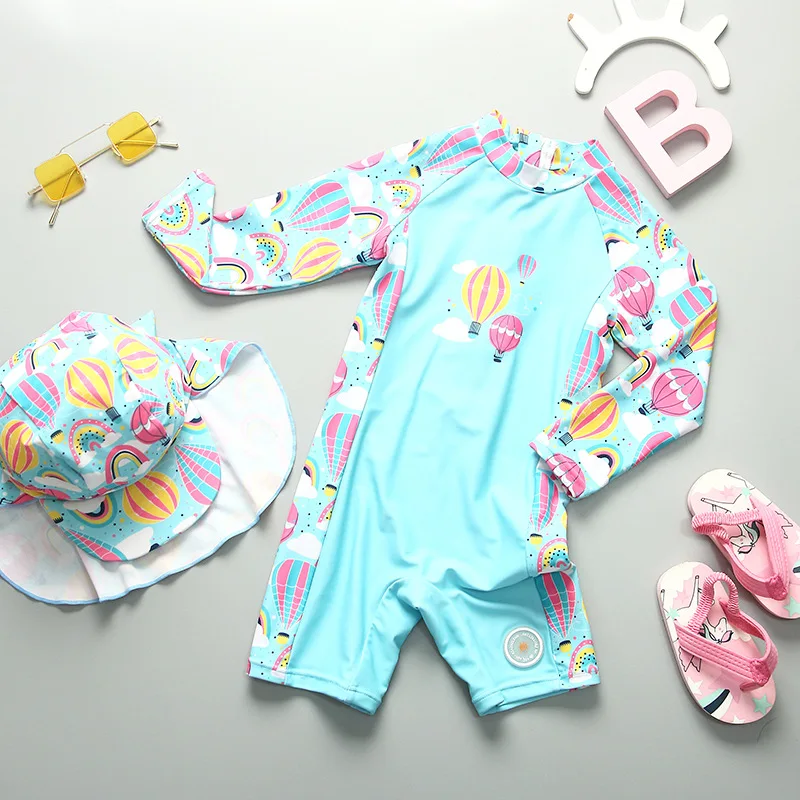 Swimsuit for Girls Long Sleeves Floral Baby Swimwear UPF50 UV Protection Children's Rash Guard Beach Summer Toddler Bathing Suit