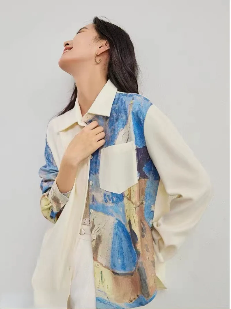 

Блузка женская с длинным рукавом и воротником-стойкой, свободного покроя