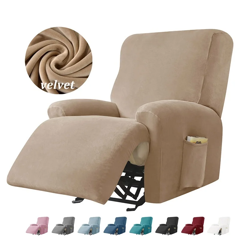 

1 2 3 Seater Velvet Elastic Recliner Sofa Cover Split Design Relax Sofas Slipcover Lounge Armchair Covers with Side Pocket Soild