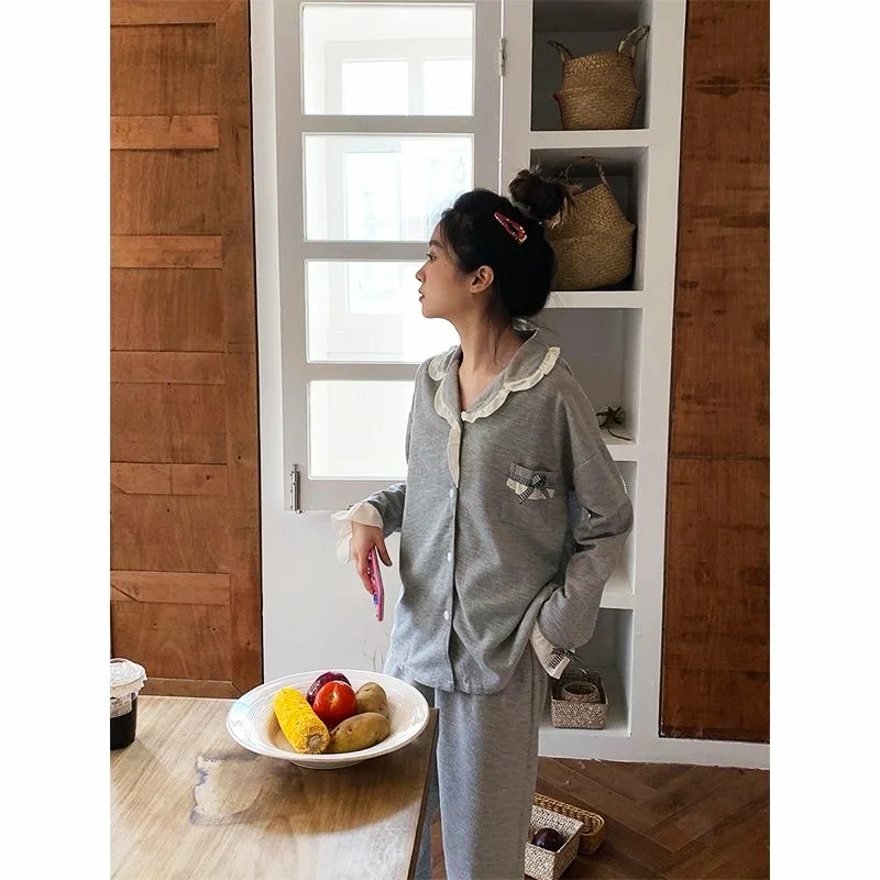 Women's Bow Sweet Pajamas Set Full Sleeve Tops Long Flare Pants Sexy  Pyjama Big Size Mom Homewear Cozy Sweet Sleepwear
