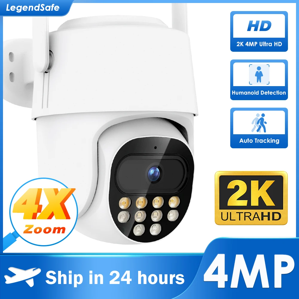 

2K 4MP IP Wifi Camera PTZ Auto Tracking Night Vision Outdoor CCTV Surveillance H.265 Cameras Security Protection Support ONVIF