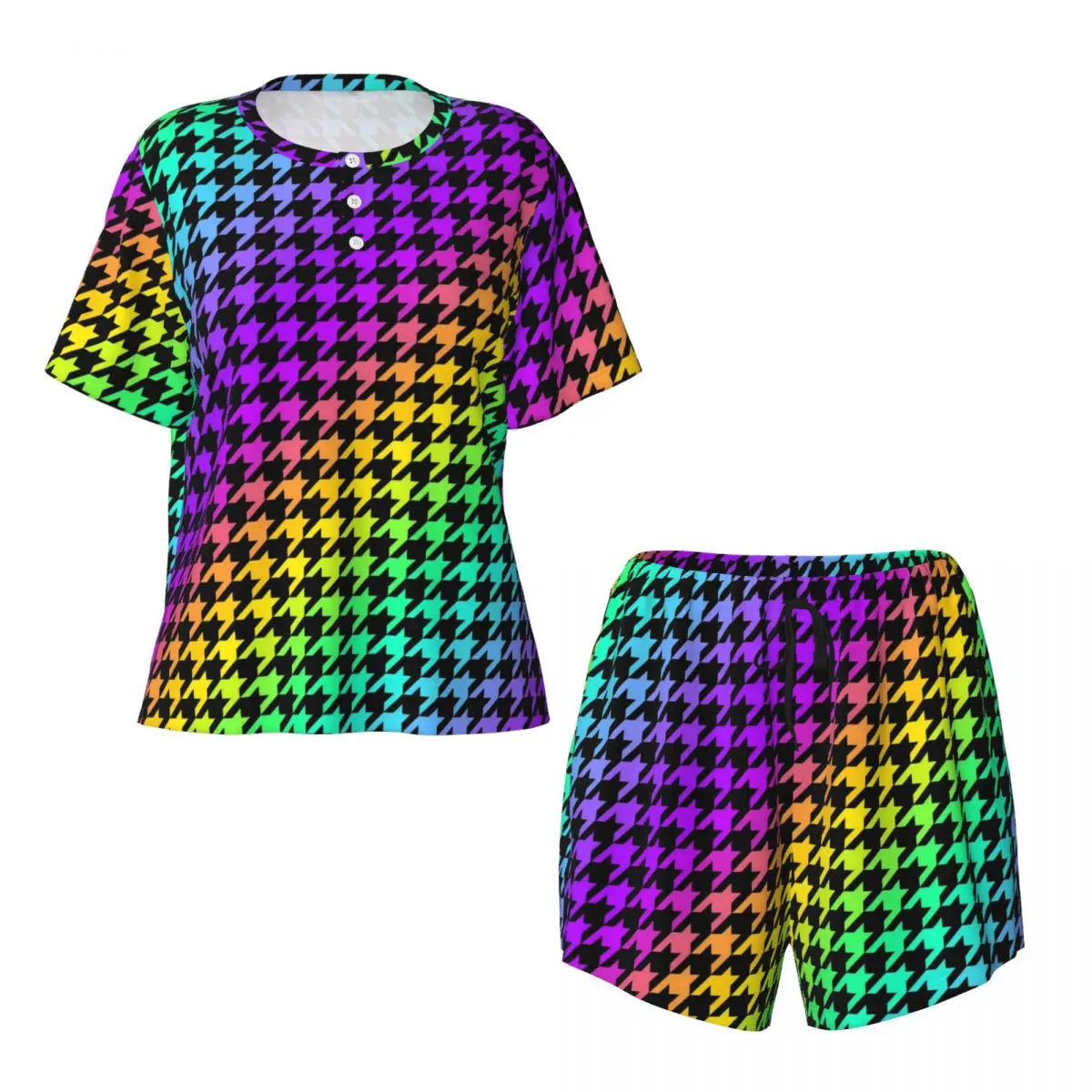 Клетчатые пижамы с узором гусиные лапки и короткими рукавами геометрическим