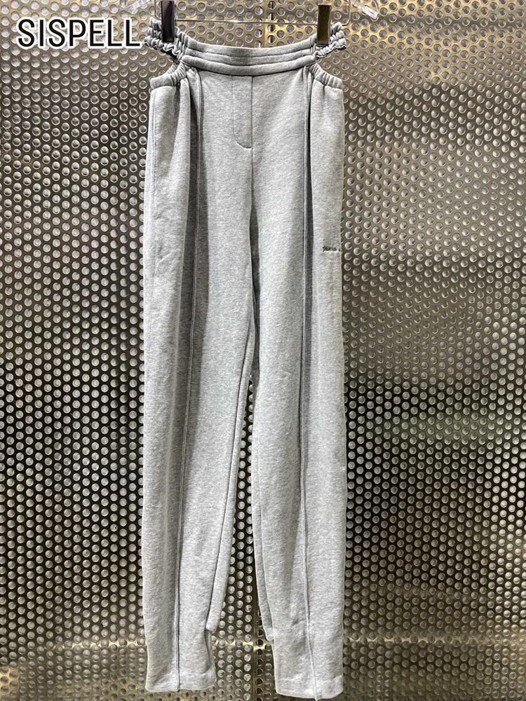 

SISPELL Cut Out Full Length Pants For Female Elastic Waist Plain Flat Casual Loose Pencil Trousers Women 2022 Spring Clothing