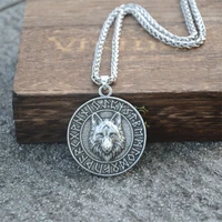 mens wolf amulet pendant pagan elder futhark runes talisman jewelry viking necklace with high quality details medallion