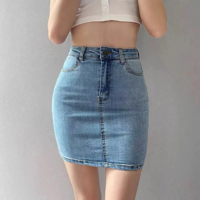 

Women's short Skirt Summer 2021 Vintage High Waist A-line Denim Mini Skirt Retro Sexy Fashion All-match Bag Hip Party Outwear