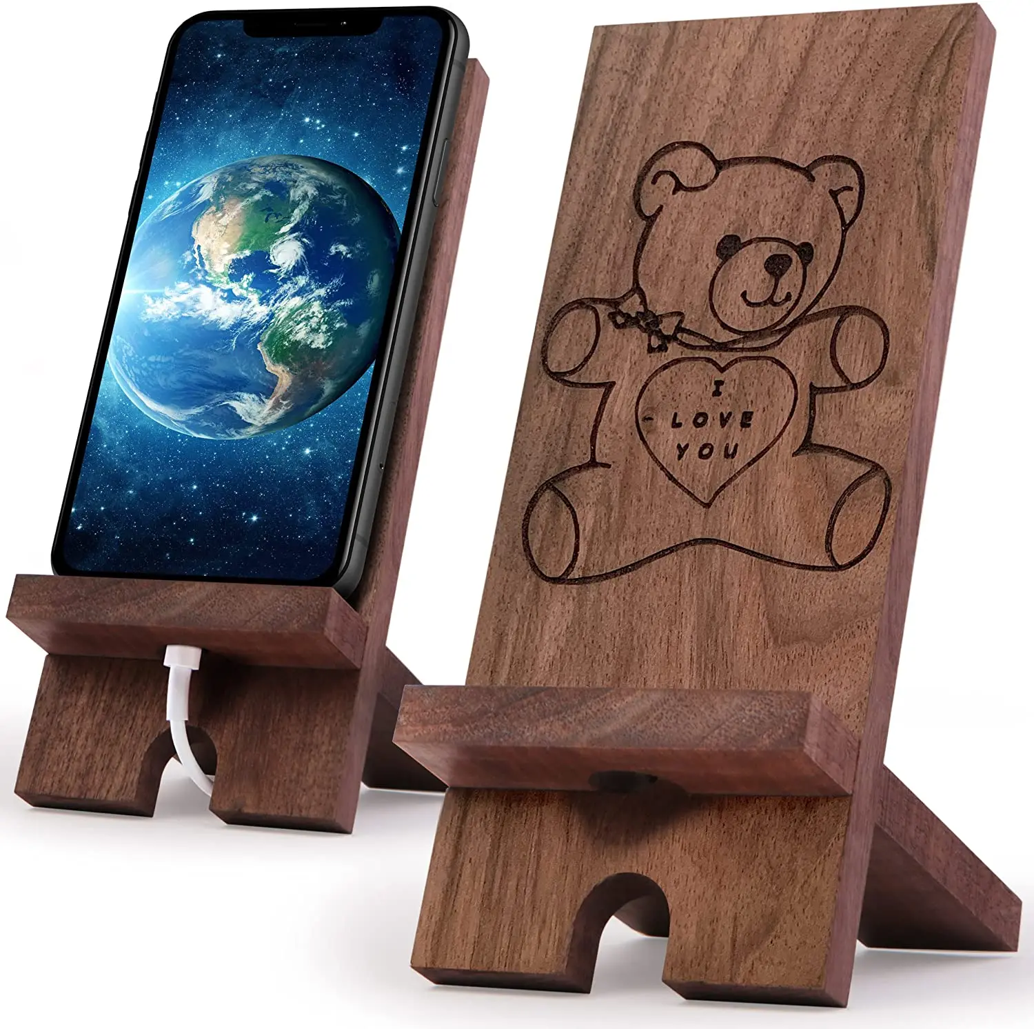 

Cute Foldable Bear Wood Cell Phone Holder Stand for Desk - Fun Wooden Phone Stand for Table - Stand for All Mobile Phones,