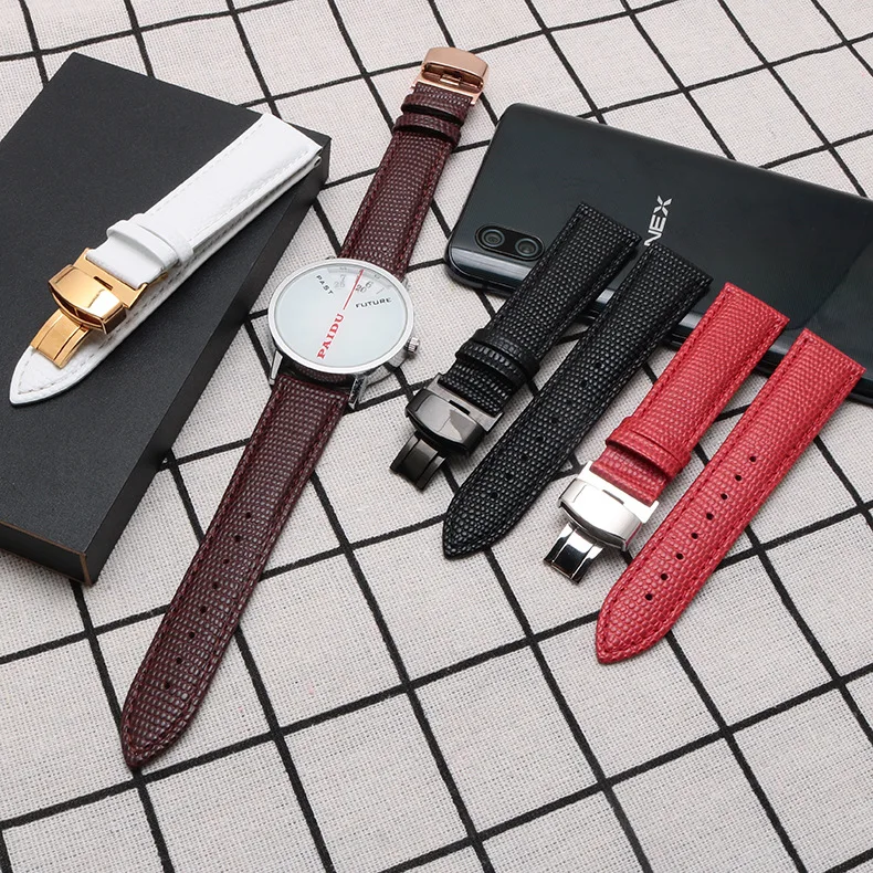 

Lizard Pattern Wrist Belt 18 20 22mm Leather Watch Band Folding Buckle Watch Accessories Strap For Armani Longines IWC DW Watch