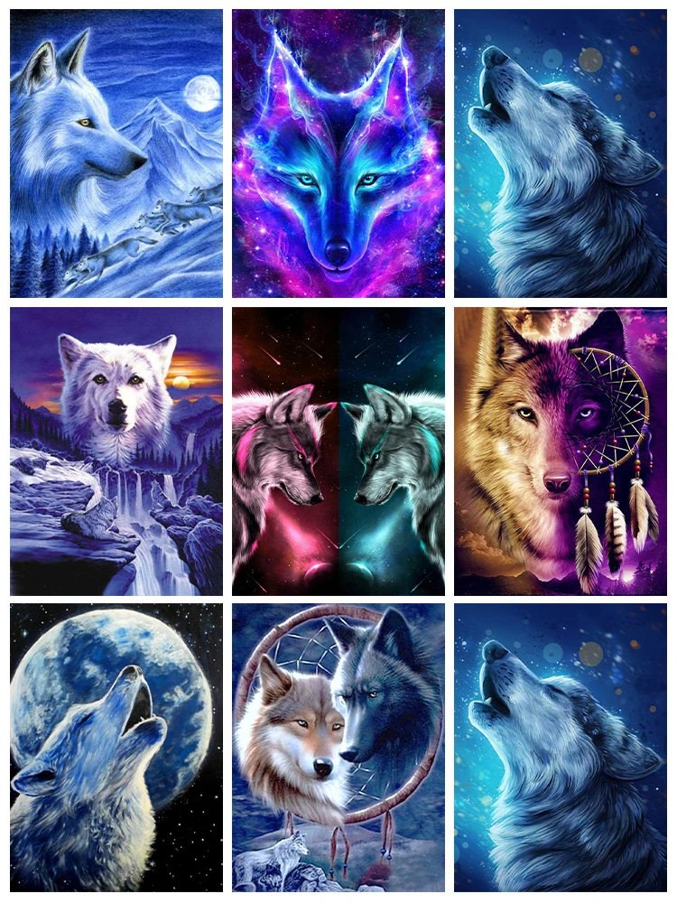 

Animal 5D Diamond Painting Arctic Wolf Gray Wolf Full Drill Mosaic Diamond Embroidery Kit DIY Rhinestone Home Art Decoration