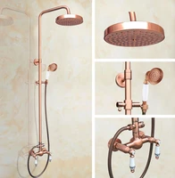 antique red copper brass dual ceramic handles bathroom 8 inch round rain shower faucet set mixer tap hand shower mrg555