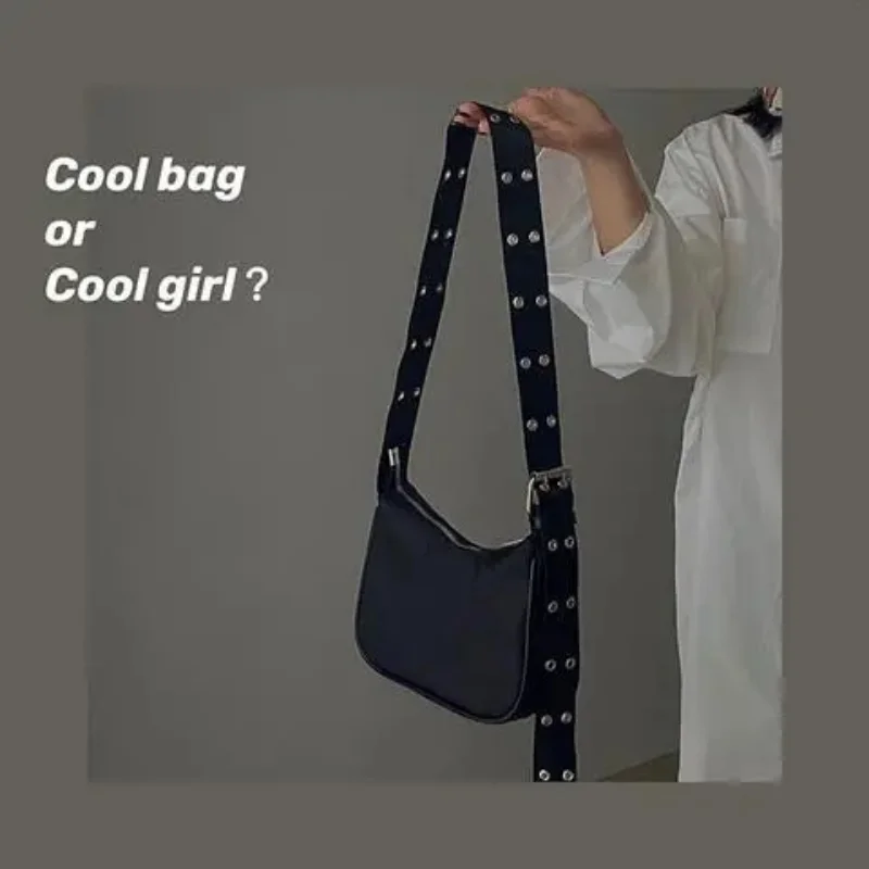

Vintage Cool Girls Black Small Messenger Bag Fashion Nylon Women Shoulder Bags Ladies Fashion Hobos Armpit Bag Bolsa Feminina