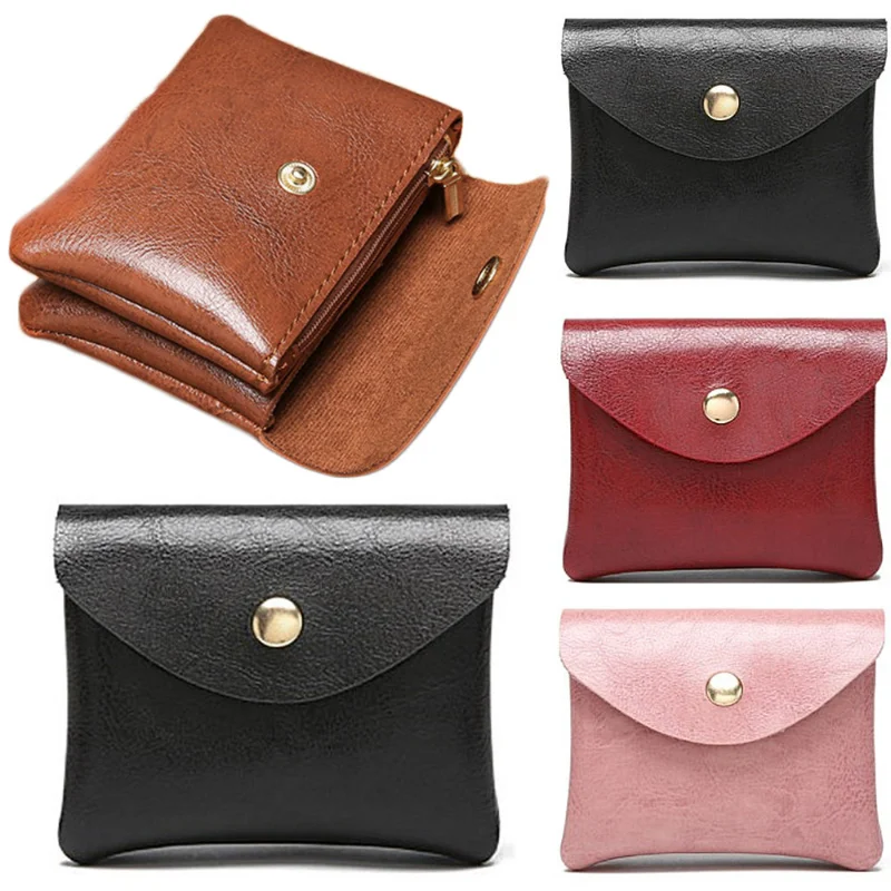 

Retro Double Layer Coin Purse Slim Leather Wallet with Credit ID Card Pocket Money Bag Case for Men Mini Women Business Purse