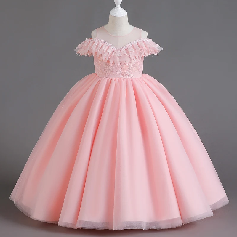 9857 вечернее платье для девочек с открытыми плечами длинное Сетчатое пушистое