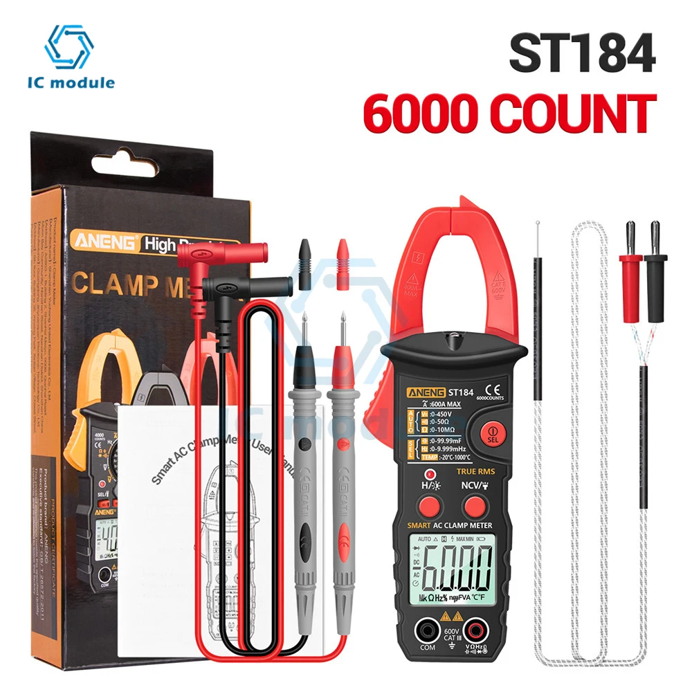 

ST184 Digital Clamp Multimeter Meter 6000 Counts Professional True RMS AC/DC Voltage Current Tester Hz Capacitance Ohm
