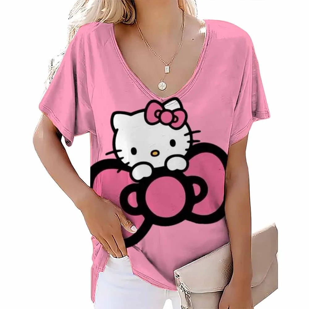 Женская футболка Hello Kitty с аниме-принтом женский топ высокого качества