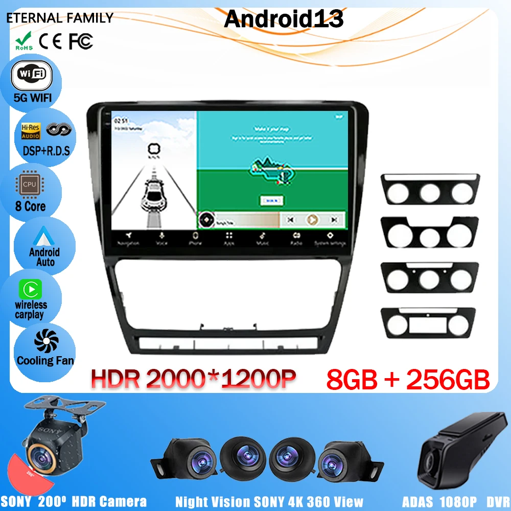 

Автомагнитола на Android 13, мультимедийный видеоплеер с GPS-навигацией для SKODA Octavia 2 A5 2007-2014, головное устройство Carplay Stereo NO 2Din BT