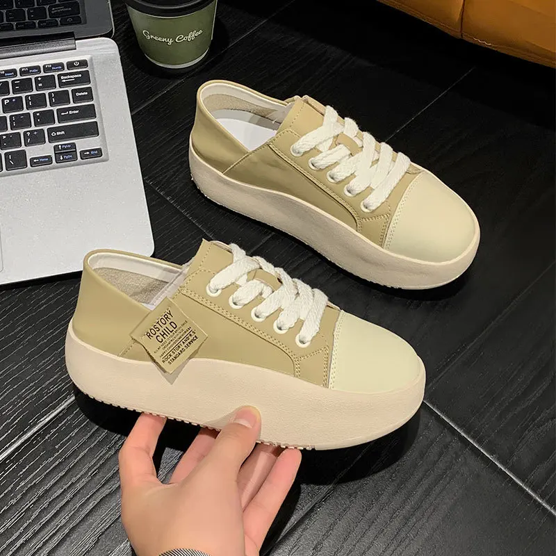 

Genuine leather rocking shoes female spring two wear small white shoes female a foot stirrup thick bottom casual board shoes