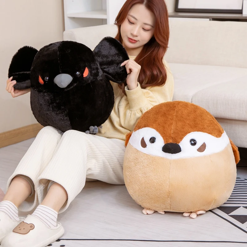 

35/40 Round Stuffed Sparrow Crow Plush Pillow Cute Soft Stuffed Animals Plushies Toy Sofa Decor Cartoon Bird Toys for Girls Kids