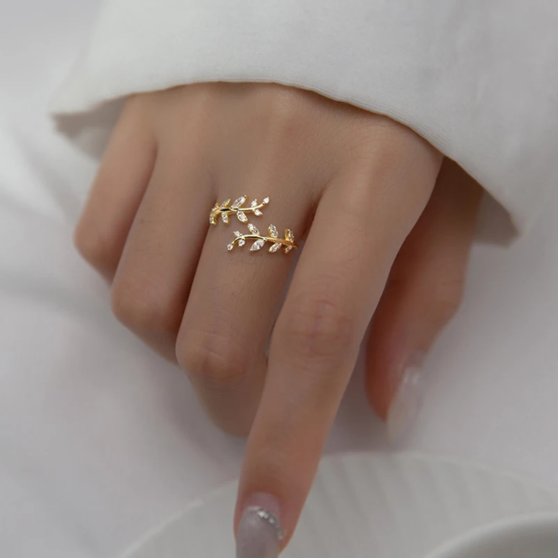 

Silver Color Leaf Branch Cubic Zirconia Adjustable Index Finger Rings For Women Simple Minimalist Jewelry Wholesale