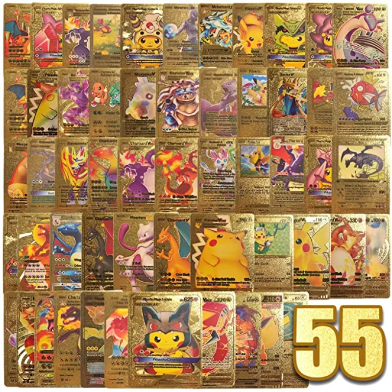 55pcs Pokemon Cards Gold Vmax GX Card Box Charizard Pikachu Rare Collection Battle Trainer Card Box Children Boy Toys Gift