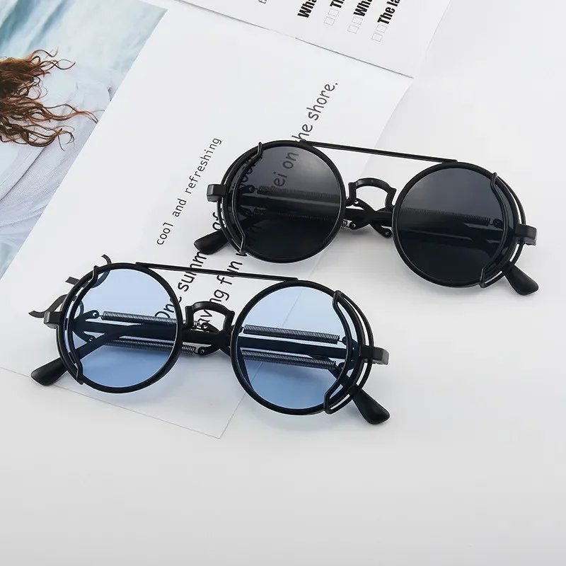 

Gothic Steampunk Sunglasses Luxury Brand Designer High Quality Men and Women Retro Round Metal Frame Sunglasses UV400