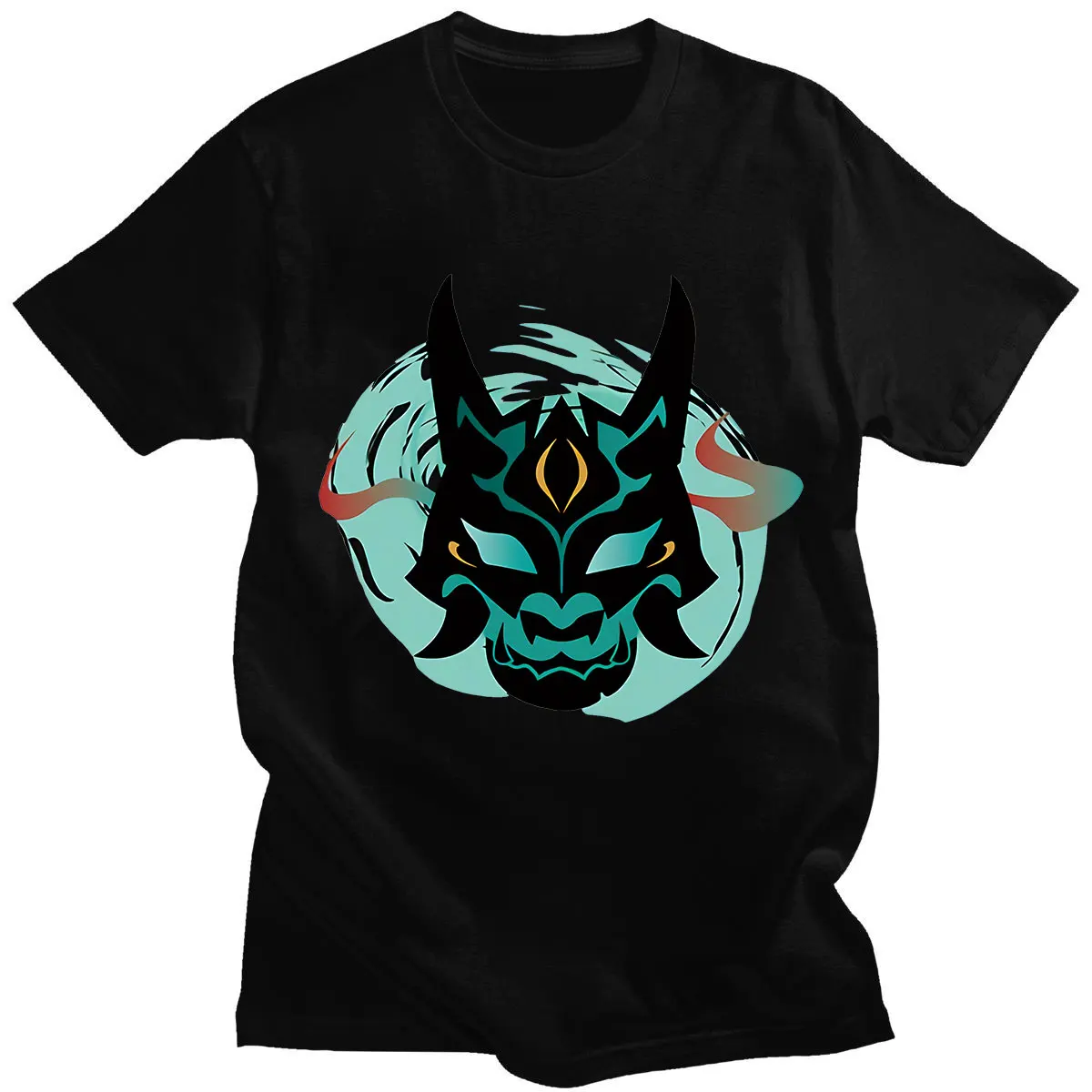 

Funny Genshin Impact Xiao Mask Fangs Graphic T Shirt Men Women Game Tee Shirt Unisex Cool Summer Tops Harajuku Cartoon T-shirt