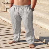 plus size 4xl mens straight leg pants 2022 summer latest casual linen pants male stand pocket trouser solid drawstring pant