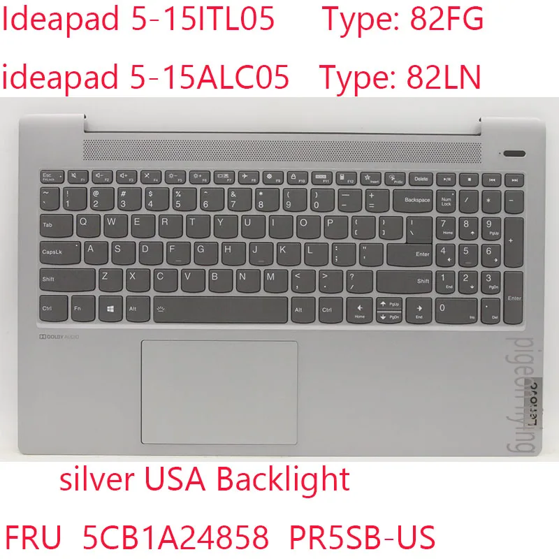 Ideapad 515 Teclado 5cb1a24858 Pr5sb-us para Ideapad 5-15itl05 Portátil 82fg Ideapad 5-15alc05 82ln Portátil Eua Luz de Fundo Prata