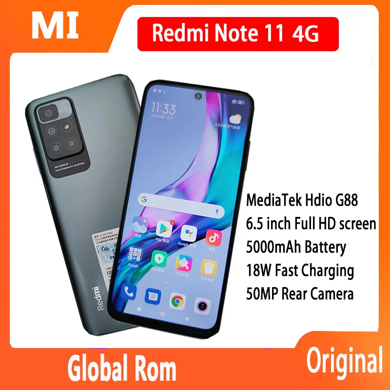 

Original Redmi Note 11 4G/redmi 10 Smartphone 4GB 128GB 6.5" FHD 5000mAh Mobile phone MediaTek Hdio G88 50MP rear camera