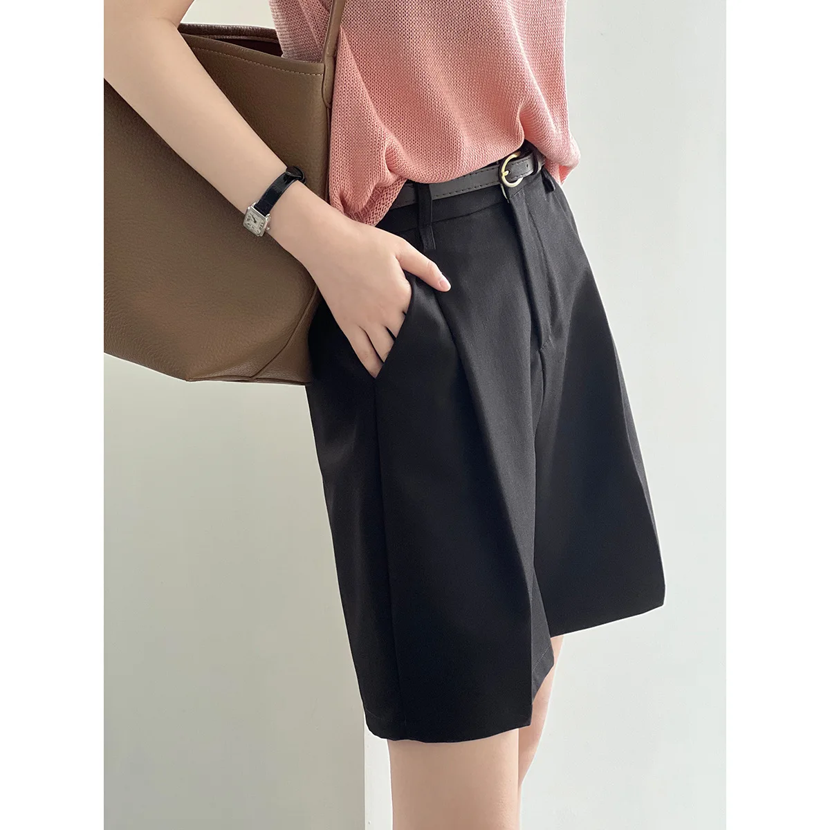Casual Suit Shorts for Women's Loose Fitt High Waisted Wide Leg Casual Pants 2023 Summer New Solid All-match Short Trousers